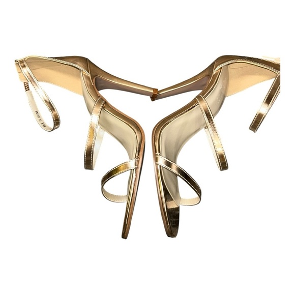 David’s Bridal Triple-Strap Gold Metallic Stiletto heels Style BACI Women’s Sz 8 - Picture 12 of 15